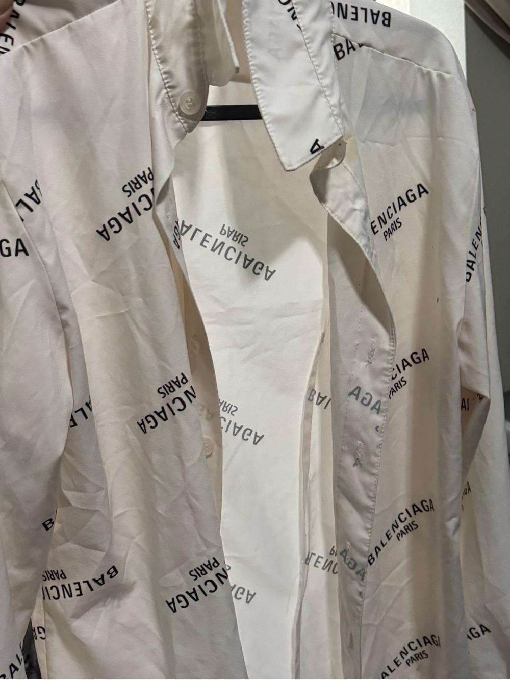 Balenciaga White Logo Print Button-Down Shirt